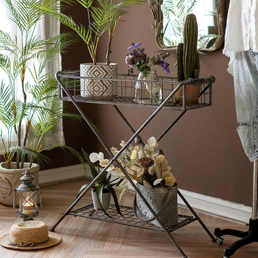 ■ビンテージ調 アイアンバスケット スタンドラック■ Amazon.co.jp: [GZGZ] フラワースタンド アイアン おしゃれ 花台